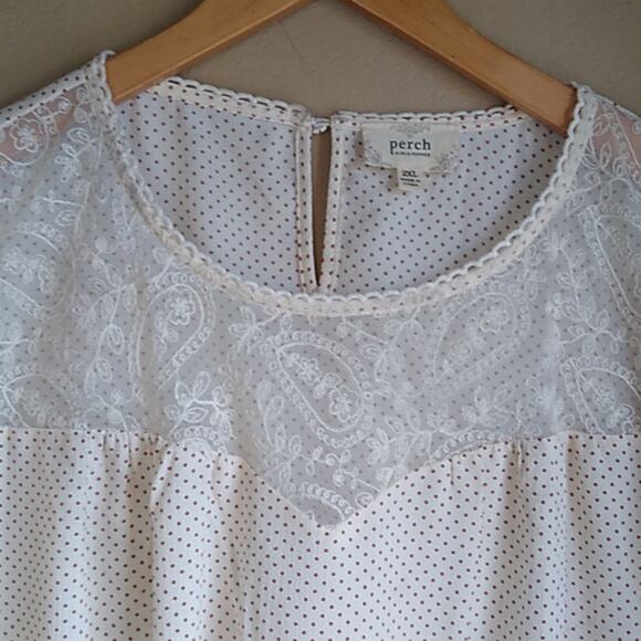 Perch by Blue Pepper polka Dot Flutter cap sleeve clean casual classic Blouse 2x - Picture 5 of 9